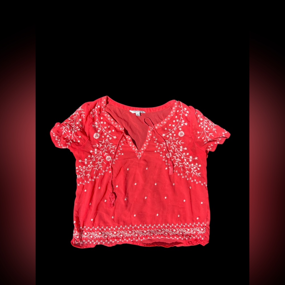 Women’s Embroidered Red Peasant Top - Picture 2 of 4